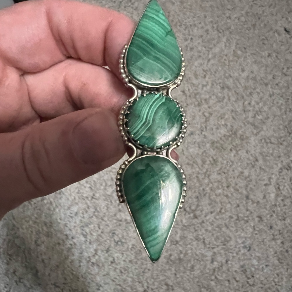 Sterling Silver Malachite Crawler Ring - image 1